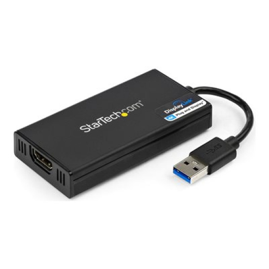 StarTech.com USB 3.0 to HDMI Adapter, 4K 30Hz Ultra HD, DisplayLink Certified, USB Type-A to HDMI Display Adapter Converter for Monitor, External Video & Graphics Card, Mac & Windows - USB to HDMI Adapter (USB32HD4K) - Kabel adaptéru - kompatibilní s TAA - USB typ A s piny (male) do HDMI se zdírkami (female) - 20 cm - cerná - USB napájení + audio - pro P/N: HDDVIMM3, HDMM12, HDMM15, HDMM1MP, HDMM2MP, HDMM3, HDMM3MP, HDMM50A, HDMM6, HDPMM50