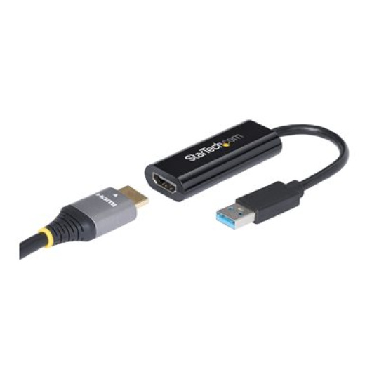StarTech.com USB 3.0 to HDMI Adapter, 1080p (1920x1200), Slim/Compact USB to HDMI Display Adapter Converter for Monitor, USB Type-A External Video & Graphics Card, Black, Windows Only - USB to HDMI Adapter (USB32HDES) - Kabel adaptéru - kompatibilní s TAA - USB typ A s piny (male) do HDMI se zdírkami (female) - 19 cm - cerná - podpora 1080p - pro P/N: HDDVIMM3, HDMM12, HDMM15, HDMM1MP, HDMM2MP, HDMM3, HDMM3MP, HDMM50A, HDMM6, HDPMM50