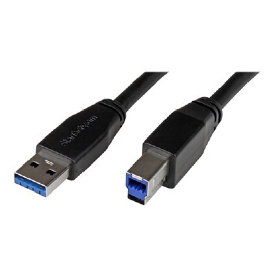StarTech.com 5m 15 ft Active USB 3.0 USB-A to USB-B Cable - M/M - USB A to B Cable - USB 3.1 Gen 1 (5 Gbps) (USB3SAB5M) - Kabel USB - USB Type B (M) do USB typ A (M) - USB 3.0 - 5 m - lisovaný - cerná - pro P/N: ST1030USBM