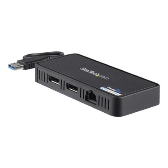 StarTech.com USB 3.0 Mini Dock, Dual Monitor USB-A Docking Station w/ DisplayPort 4K 60Hz Video & Gigabit Ethernet, 1ft (30cm) Cable, Portable USB 3.1 Gen 1 Type-A Laptop Adapter, 4K Dock - DisplayLink Mini Dock (USBA2DPGB) - Dokovací stanice - USB - 2 x DP - 1GbE