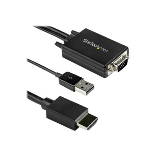 StarTech.com 2m VGA to HDMI Converter Cable with USB Audio Support & Power, Analog to Digital Video Adapter Cable to connect a VGA PC to HDMI Display, 1080p Male to Male Monitor Cable - Supports Wide Displays (VGA2HDMM2M) - Kabel adaptéru - USB, HD-15 (VGA) s piny (male) do HDMI s piny (male) - 2 m - cerná - aktivní, podpora 1080p, USB napájení + audio