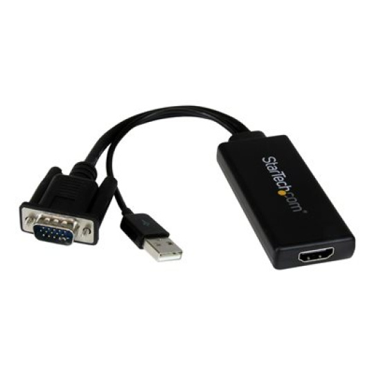 StarTech.com VGA to HDMI Adapter with USB Audio & Power - Portable VGA to HDMI Converter - 1080p - Kabel adaptéru - HD-15 (VGA), USB typ B s piny (male) do HDMI se zdírkami (female) - 26 cm - cerná - USB napájení, podpora 1080p, aktivní