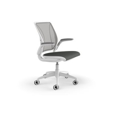Humanscale Diffrient World - Židle - task - ergonomický - područky - ve tvaru L - sklopné provedení - otočná - Oxygen fabric, Pinstripe mesh - revive, stříbrná, bílá