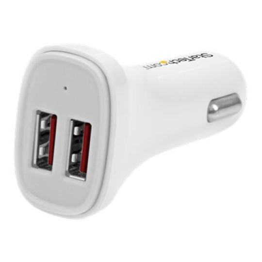 StarTech.com Dual Port USB Car Charger - 24W/4.8A White - Napájecí adaptér do auta - 24 Watt - 4.8 A - 2 výstupní konektory (USB) - bílá - pro P/N: USBLT1MW, USBLT1MWS, USBLT2MBR, USBLT2MW, USBLT30CMW, USBLTM1MBK, USBLTM1MWH