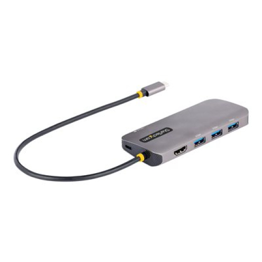 StarTech.com USB C Multiport Adapter, 4K 60Hz HDMI Video, 3-Port 5Gbps USB-A 3.2 Hub, 100W Power Delivery Passthrough, GbE, USB Type-C Mini Travel Dock with Charging, 12in/30cm Cable - USB C Laptop Docking Station (127B-USBC-MULTIPORT) - Dokovací stanice - USB-C - 1GbE
