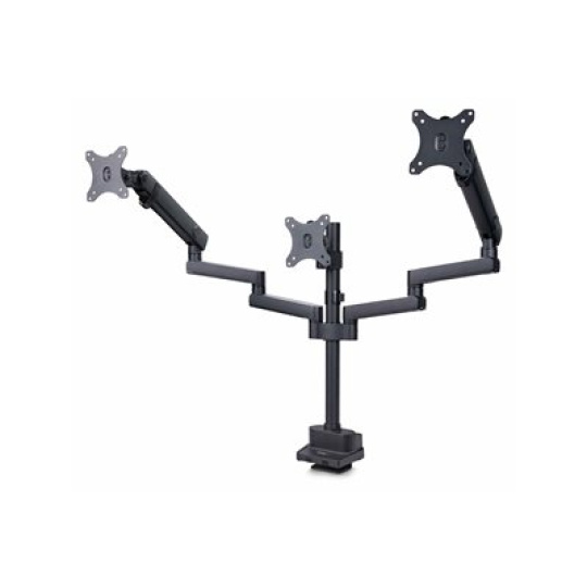 StarTech.com Triple Monitor Desk Mount For Up To Three 27in Screens, VESA 75x75/100x100, Tool-Less Arm Adjustments, C-Clamp/Grommet Mount, Spring-Assisted Arms - Montážní sada - nastavitelné rameno - pro 3 LCD displeje - hliník, ocel, plast - cerná - velikost obrazovky: až 27" - upevnitelné na stul