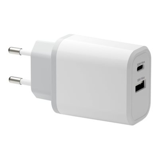 dbramante1928 re-charge - Síťový adaptér - 30 Watt - 2 výstupní konektory (24 pin USB-C, USB typ A) - bílá - Evropa