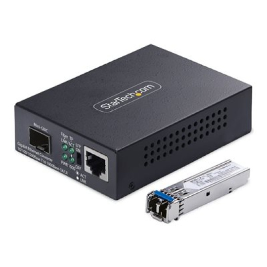 StarTech.com - Konvertor médií s optickými vlákny - 1GbE - pres vláknová optika - 1000Base-T, 1000Base-LX, 10Base-T, 100Base-TX - jednoduchý režim LC Duplex / RJ-45 - až 20 km - 1310 nm - kompatibilní s TAA