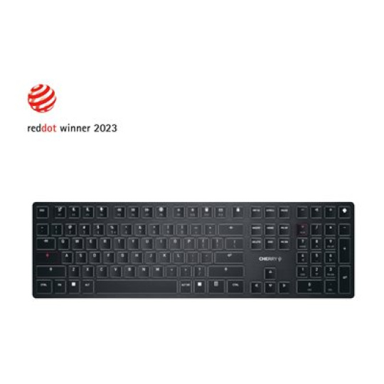 CHERRY KW X ULP - Klávesnice - podsvícení - bezdrátový - 2.4 GHz, Bluetooth 5.2, kabelový - USA se symbolem Euro - klávesový spínač: ultra nízký profil CHERRY MX - černá - obal bez plastů