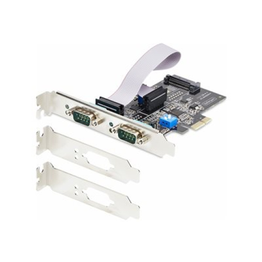 StarTech.com 2-Port Serial PCIe Card, Dual-Port PCI Express to RS232/RS422/RS485 (DB9) Serial Card, Low-Profile Brackets Incl., 16C1050 UART, TAA-Compliant, Windows/Linux, TAA Compliant - Level-4 ESD Protection (2S232422485-PC-CARD) - Sériový adaptér - PCIe nízký profil - RS-232 x 2 - cerná - kompatibilní s TAA