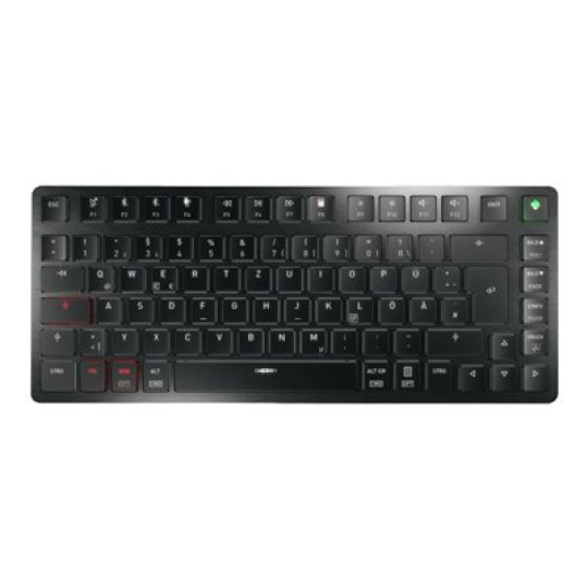 CHERRY KW X ULP 2.0 MINI - Klávesnice (pouch) - 75% - compact - podsvícení - bezdrátový - 2.4 GHz, Bluetooth 5.2, USB - QWERTY - americká - klávesový spínač: ultra nízký profil CHERRY MX - černá