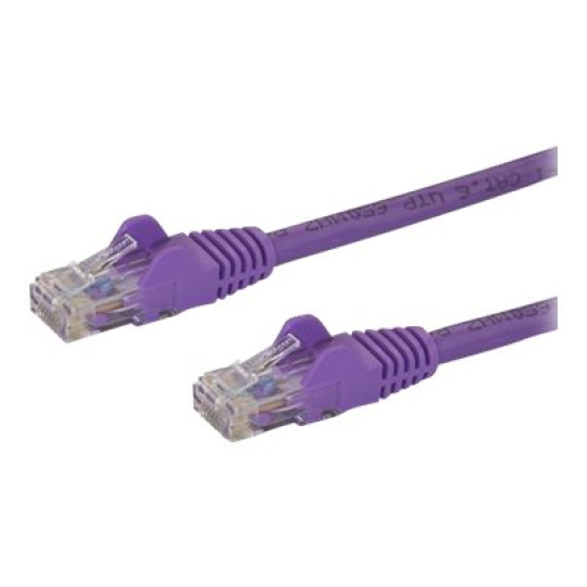 StarTech.com 1m CAT6 Ethernet Cable, 10 Gigabit Snagless RJ45 650MHz 100W PoE Patch Cord, CAT 6 10GbE UTP Network Cable w/Strain Relief, Purple, Fluke Tested/Wiring is UL Certified/TIA - Category 6 - 24AWG (N6PATC1MPL) - Sítový kabel - RJ-45 (M) do RJ-45 (M) - 1 m - UTP - CAT 6 - provedení bez hrbolku, licna - purpurová