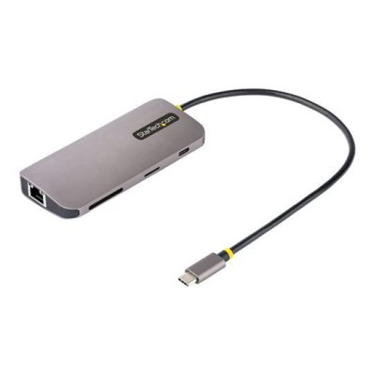 StarTech.com USB C Multiport Adapter, 4K 60Hz HDMI Video, 3 Pt 5Gbps USB-A Hub, 100W Power Delivery Pass-Through, GbE, SD/MicroSD, USB Type-C Mini Travel Dock, 12" / 30cm Cable - USB C Laptop Docking Station - Dokovací stanice - USB-C / Thunderbolt 3 / Thunderbolt 4 - HDMI - 1GbE