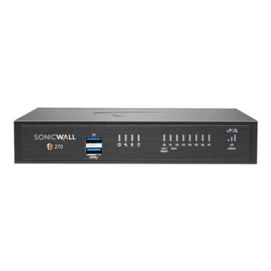 SonicWall TZ Series (Gen 7) TZ270 - Bezpečnostní zařízení - s 3 roky slu?by Essentials Protection Service Suite a Cloud Secure Edge na 1 rok SIA-Basic (10 u?ivatelů) a 1 rok SPA-Advanced (3 u?ivatelé) - 1GbE - SonicWall Promotional Tradeup - desktop