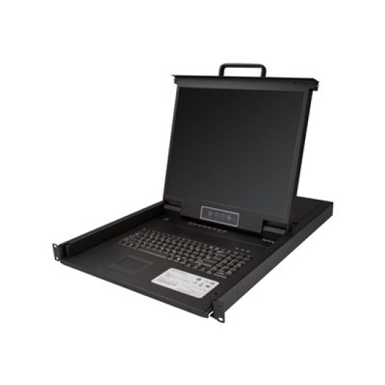 StarTech.com 8 Port Rackmount KVM Console with 6ft Cables, Integrated KVM Switch with 19" LCD Monitor, Fully Featured 1U LCD KVM Drawer- OSD KVM, Durable 50,000 MTBF, USB + VGA Support - 19in. LCD KVM Console (RKCONS1908K) - KVM konzole s prepínac KVM - 8 porty - PS/2, USB - Anglictina americká (QWERTY) - 19" - pripevnitelný na regál - 1280 x 1024 - 250 cd/m? - 1000:1 - VGA - cerná - 1U