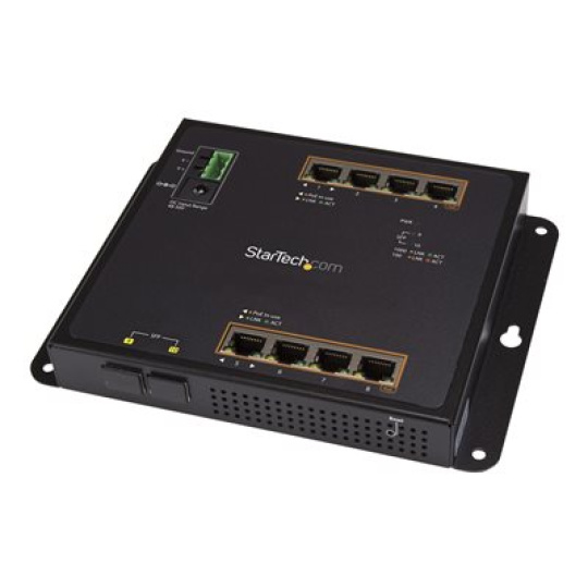 StarTech.com Industrial 8 Port Gigabit PoE+ Switch with 2 SFP MSA Slots, 30W, Layer/L2 Switch Hardened GbE Managed, Rugged High Power Gigabit Ethernet Network Switch IP-30/-40 C to 75 C - Managed Network Switch (IES101GP2SFW) - Prepínac - rízený - 8 x 10/100/1000 (PoE+) + 2 x SFP - pro pripevnení na zed, lze montovat na konzolu DIN - PoE+ (200 W) - pro P/N: GLCLHSMDSTTA, GLCSXMMDST, GLCSXMMDSTT, GLCTEST, MASFP1GBTXST, SFP1GELXST