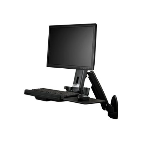 StarTech.com Wall Mount Workstation, Articulating Full Motion Standing Desk with Ergonomic Height Adjustable Monitor & Keyboard Tray Arm, Mouse & Scanner Holders, For Single VESA Display - Foldable Standing Desk (WALLSTS1) - Montážní sada (montážní deska pro umístení na zdi, sloupec, zásuvka pro klávesnici, alarm monitoru) - pro obrazovka - plast, hliník, ocel - cerná - velikost obrazovky: 24"