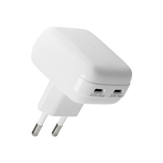 dbramante1928 re-charge Pro - Sítový adaptér - flat - 20 Watt - 3 A - 2 výstupní konektory (24 pin USB-C) - bílá - Evropa