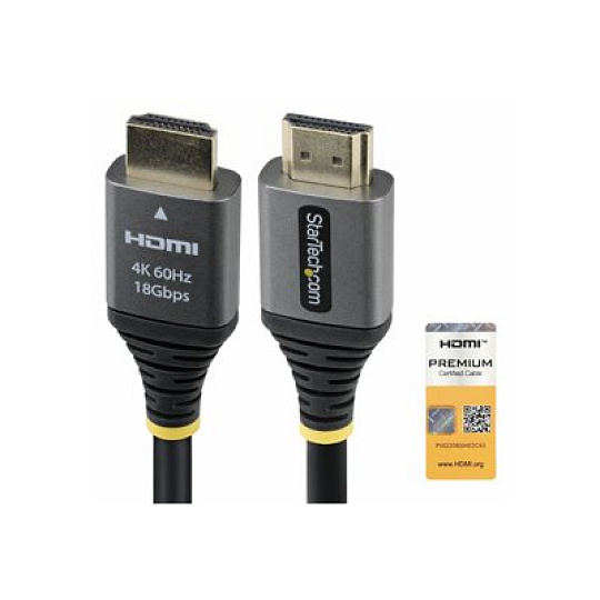 Startech - Premium High Speed - HDMI kabel - HDMI s piny (male) do HDMI s piny (male) - 1.5 m - odstínený - cerná a stríbrná - podpora 4K60Hz, podpora 1440p (UWQHD) 144Hz, podpora 1080p 240Hz, pasivní