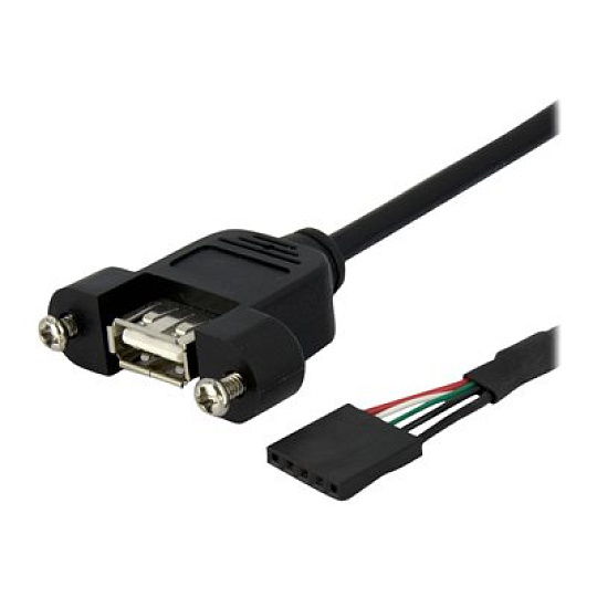 StarTech 1 ft Panel Mount USB Cable - USB A to Motherboard Header Cable Adapter F/F - USB 2.0 internal Cable (USBPNLAFHD1) - Kabel z USB iinterní na externí - USB (F) do 5kolíkový konektor USB 2.0 (F) - 30 cm - krídlové šrouby - cerná
