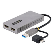 StarTech.com USB to Dual HDMI Adapter, USB A/C to 2x HDMI Monitors (1x 4K 30Hz, 1x 1080p), Integrated USB-A to C Dongle, 4in/11cm Cable, Windows & macOS - USB 3.0 to HDMI Multi-Monitor Display Adapter for Laptop (107B-USB-HDMI) - Video adaptér - USB typ A, 24 pin USB-C s piny (male) do 2 x 19 pin HDMI Type A se zdířkami (female) - šedá - podporuje 4K StarTech.com USB to Dual HDMI Adapter, USB A/C to 2x HDMI Monitors (1x 4K 30Hz, 1x 1080p), Integrated USB-A to C Dongle, 4in/11cm Cable, Windows & macOS - USB 3.0 to HDMI Multi-Monitor Display Adapter for Laptop (107B-USB-HDMI) - Video adaptér - USB typ A, 24 pin USB-C s piny (male) do 2 x 19 pin HDMI Type A se zdířkami (female) - šedá - podporuje 4K