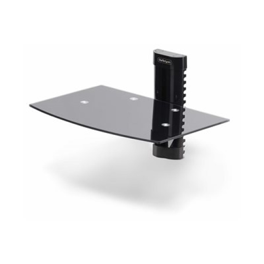 StarTech.com Floating Wall-Mounted AV Shelf, Adjustable Height Shelf For Under TV, Organize A/V Equipment On Black Tempered Glass Shelf - Police - pro komponenty audio/video - hliník, ocel, plast - černá - montáž na stěnu