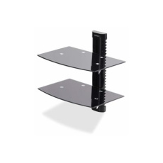 StarTech.com Dual Floating Wall-Mounted AV Shelves, Adjustable Height Shelf For Under TV, Organize A/V Equipment On Black Tempered Glass Shelves - Police - pro komponenty audio/video - hliník, ocel, plast - černá - montáž na stěnu