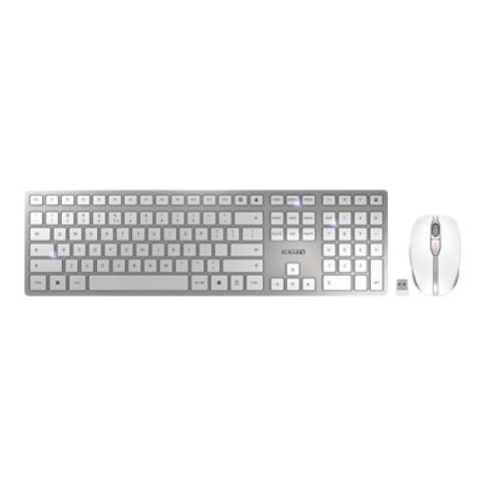 CHERRY DW 9100 SLIM - Klávesnice a sada myši - bezdrátový - 2.4 GHz, Bluetooth 4.0 - USA se symbolem Euro - bílá, stříbrná