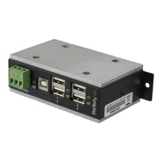 StarTech.com 4 Port USB 2.0 Hub, Metal Industrial USB-A Hub (4x USB-A) with ESD & Surge Protection, Extended Operating Temp -40 to 185°F, Din Rail/Wall/Desk Mountable, USB Expander Hub - Windows/macOS/Linux (HB20A4AME) - Rozbocovac - 4 x USB 2.0 - lze montovat na konzolu DIN - DC power - kompatibilní s TAA - pro P/N: ITB20D3250