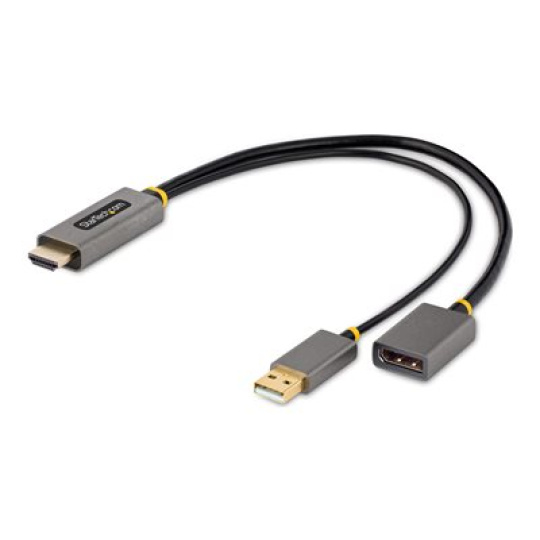 StarTech.com 1ft (30cm) HDMI to DisplayPort Adapter, Active 4K 60Hz HDMI Source to DP Monitor Adapter Cable, USB Bus Powered, HDMI 2.0 to DisplayPort Converter for Laptops/PC - Supports HDR and Ultrawide Displays (128-HDMI-DISPLAYPORT) - Kabel adaptéru - HDMI, USB (pouze napájení) s piny (male) do DisplayPort se zdířkami (female) - 30 cm - šedá, černá - aktivní, podpora 4K60 Hz (3840 x 2160), jednosměrný