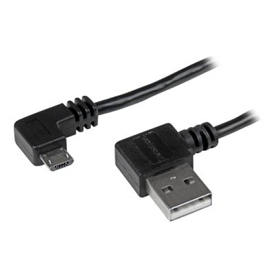 StarTech 2m 6 ft Micro-USB Cable with Right-Angled Connectors - M/M - USB A to Micro B Cable - 6ft Right Angle Micro USB Cable (USB2AUB2RA2M) - Kabel USB - Micro USB typ B (M) do USB (M) - USB 2.0 - 2 m - konektor s pravým úhlem - cerná - pro P/N: USB2PCARBK, USB2PCARBKS, USBEXTAA10BK, USBEXTAA6BK, USBLT2PCARW, USBUB2PCARB