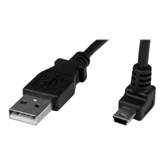 StarTech.com 1m Mini USB Cable Cord - A to Up Angle Mini B - Up Angled Mini USB Cable - 1x USB A (M), 1x USB Mini B (M) - Black (USBAMB1MU) - Kabel USB - USB (M) do mini-USB typ B (M) - 1 m - konektor 90° - cerná