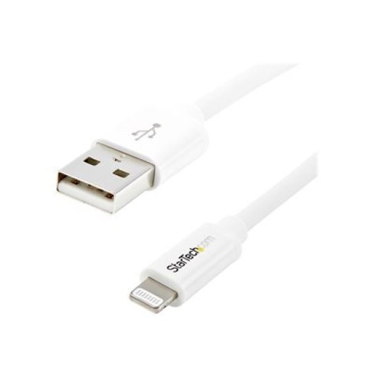 StarTech.com 1m (3ft) White Apple 8-pin Lightning Connector to USB Cable for iPhone / iPod / iPad - Charge and Sync Cable - 1 meter (USBLT1MW) - Kabel Lightning - Lightning s piny (male) do USB s piny (male) - 1 m - dvojnásobne stínený - bílá - pro P/N: KITBXAVHDPEU, KITBXAVHDPNA, KITBXAVHDPUK, KITBXDOCKPEU, KITBXDOCKPUK, KITBZDOCK