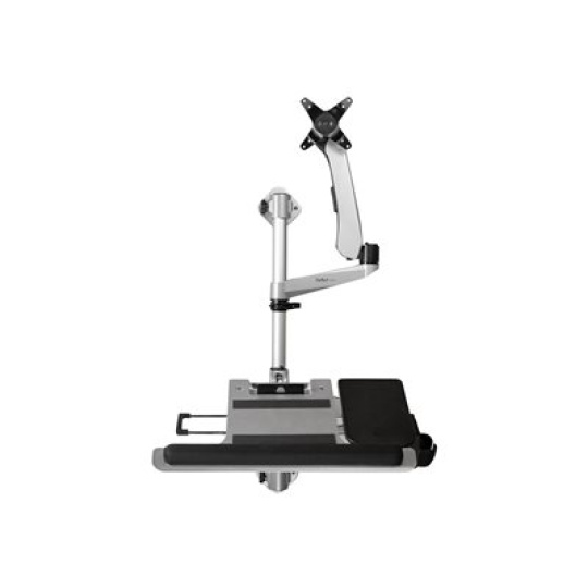 StarTech.com Wall Mount Workstation, Articulating Standing Desk w/ Ergonomic Height Adjustable Monitor Arm & Padded Keyboard Tray, 34" VESA Display, Foldable Wall Mounted Sit Stand Desk - Foldable Standing Desk (WALLSTSI1) - Montážní sada (žerd, držák na myš, operka zápestí, pružinové rameno, konzola pro montáž na stenu, zásuvka pro klávesnici, držák monitoru, wall mount bracket with lock plate, swivel arm with logo, 2 x swivel arms, prihrádka na myš, mouse tray fixed plate, EVA mouse pad) - pro LCD displej / PC vybavení - plast, hliník, ocel - stríbrná - velikost obrazovky: 13"-30" - montáž na stenu - kompatibilní s TAA