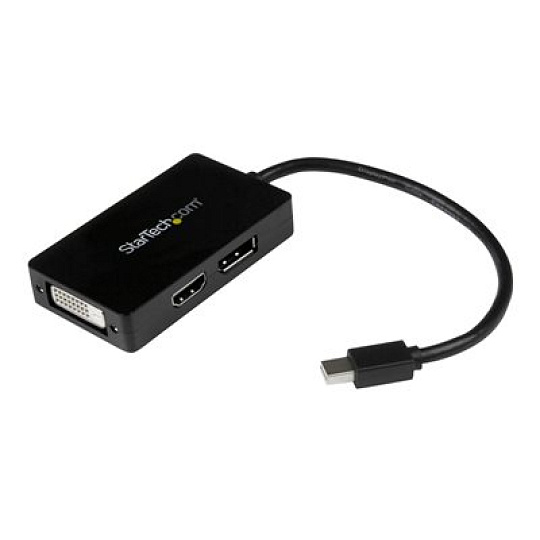 Startech Travel A/V adapter - 3-in-1 Mini DisplayPort to DisplayPort DVI or HDMI converter (MDP2DPDVHD) - Video adaptér - Mini DisplayPort s piny (male) do DVI-D, HDMI, DisplayPort se zdírkami (female) - 15 cm - cerná