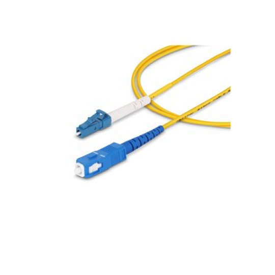 StarTech.com 1m (3.3ft) LC to SC (UPC) OS2 Single Mode Simplex Fiber Optic Cable, 9/125?m, Laser Optimized, 40G/100G, Bend Insensitive, Low Insertion Loss - LSZH Fiber Patch Cord (SPSMLCSC-OS2-1M) - Patch kabel - jednoduchý režim LC/UPC (M) do jednoduchý režim SC/UPC (M) - 1 m - 1 m - 2 mm - optické vlákno - simplex - 9 / 125 mikron - OS1/OS2 - neobsahuje halogen, pasivní, dvousmerný - žlutá