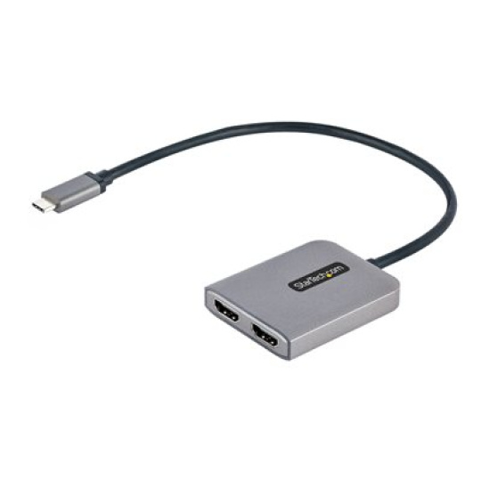 StarTech.com USB-C to Dual HDMI MST HUB, Dual HDMI 4K 60Hz, USB Type C Multi Monitor Adapter for Laptop w/ 1ft (30cm) cable, DP 1.4 Multi-Stream Transport Hub, USB Type C to 2x HDMI Ports - USB-C to HDMI Splitter (MST14CD122HD) - Video adaptér - 24 pin USB-C s piny (male) do HDMI se zdířkami (female) - šedá