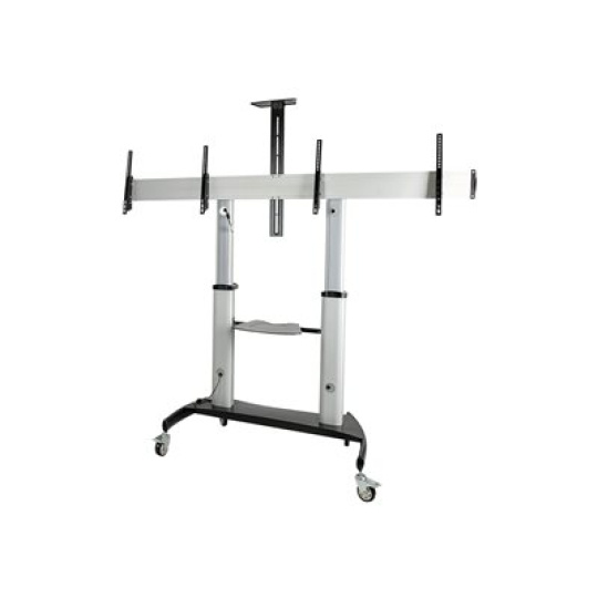 StarTech.com Dual TV Cart for 37-60in VESA TVs up to 110lb (50kg) each, Height Adjustable TV Mount, Mobile Display Cart w/ Webcam & Equipment Shelves, Lockable Casters, TV Cart on Wheels - Rolling TV Stand (STNDMTVDUO) - Vozík - pro 2 monitory / zahnuté monitory - hliník, ocel - velikost obrazovky: 37"-60"
