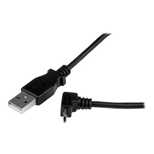 StarTech 2m Micro USB Cable Cord - A to Up Angle Micro B - Up Angled Micro USB Cable - 1x USB A (M), 1x USB Micro B (M) - Black (USBAUB2MU) - Kabel USB - Micro USB typ B (M) do USB (M) - USB 2.0 - 2 m - lisovaný, 90° konektor - cerná