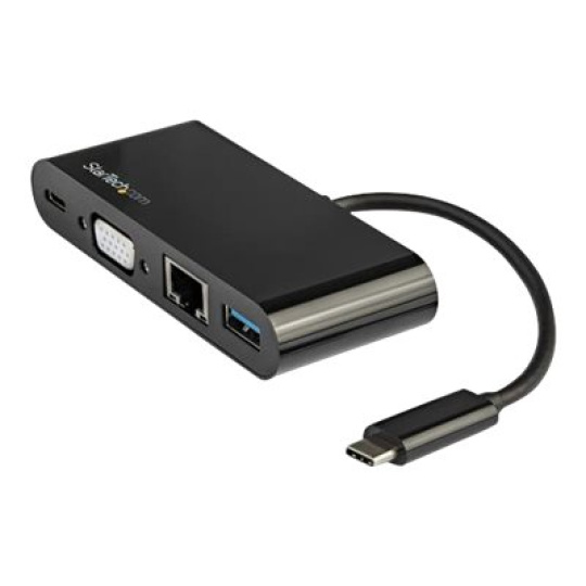 StarTech.com USB C Multiport Adapter, Mini USB-C Dock with Single Monitor VGA 1080p Video, 60W Power Delivery Passthrough, USB 3.1 Gen 1 Type-A 5Gbps, Gigabit Ethernet, Docking Station - Portable USB C Dock (DKT30CVAGPD) - Dokovací stanice - USB-C - VGA - 1GbE