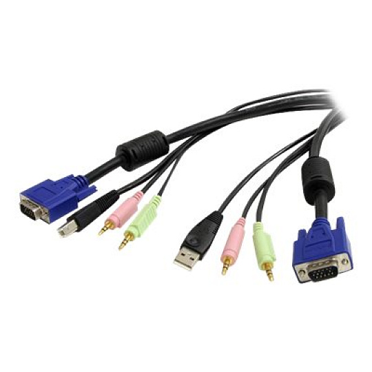 StarTech 6 ft 4-in-1 USB VGA KVM Switch Cable with Audio and Microphone - VGA KVM Cable - USB KVM Cable - KVM Switch Cable (USBVGA4N1A6) - Kabel klávesnice / videa / myši / zvuku - USB, HD-15 (VGA), mini-phone stereo 3.5 mm (M) do HD-15 (VGA), mini-phone stereo 3.5 mm, USB typ B (M) - 1.8 m - pro P/N: SV231DDUSB, SV231DVGAU2A, SV431DDUSB