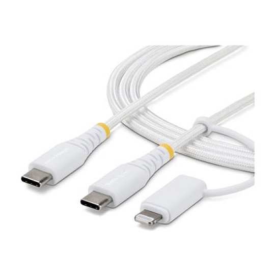 StarTech - USB kabel - USB-C (M) do USB-C (M) - USB 2.0 - 1 m - pasivní, USB Power Delivery (60W), USB Power Delivery (30W), drsný, up to 480 Mbps, 2-in-1 - bílá