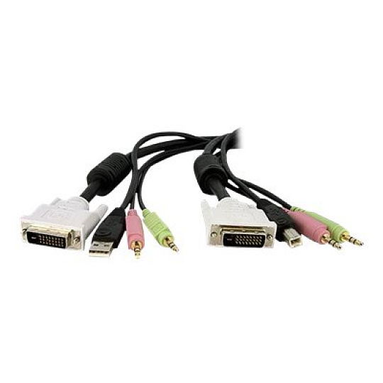 StarTech 1 5ft / 4m 4-in-1 USB Dual Link DVI-D KVM Switch Cable w/ Audio & Microphone (DVID4N1USB15) - Kabel klávesnice / videa / myši / zvuku - USB, mini-phone stereo 3.5 mm, DVI-D (M) do mini-phone stereo 3.5 mm, USB typ B, DVI-D (M) - 4.6 m - cerná - pro P/N: SV231DVIUAHR, SV231QDVIUA, SV231TDVIUA, SV431DL2DU3A, SV431DVIUAHR, SV431TDVIUA