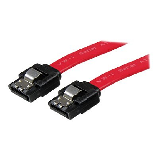 StarTech 12in Latching SATA Cable - SATA cable - Serial ATA 150/300/600 - SATA (R) to SATA (R) - 1 ft - latched - red - LSATA12 - Kabel SATA - Serial ATA 150/300/600 - SATA (R) do SATA (R) - 30 cm - opatrený západkou - cervená - pro P/N: 10P6G-PCIE-SATA-CARD, 2P6G-PCIE-SATA-CARD, 4P6G-PCIE-SATA-CARD, 6P6G-PCIE-SATA-CARD