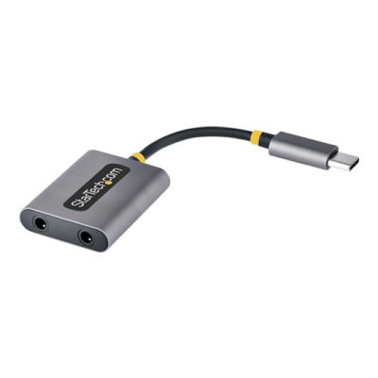 StarTech.com USB-C Headphone Splitter, USB Type C Dual Headset Adapter w/Microphone Input, USB C to 3.5mm Adapter/Earphone Dongle, USB C to Audio Jack/Aux Output - Mic and Headset Controls, Built-in 24-bit DAC (USBC-AUDIO-SPLITTER) - Audio separátor - 24 pin USB-C s piny (male) rovné do mini jack se zdířkami (female) rovné - 7 cm - černá, šedá space gray