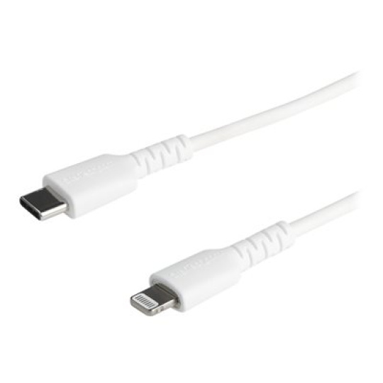 StarTech.com 6 ft(2m) Durable White USB-C to Lightning Cable, Heavy Duty Rugged Aramid Fiber USB Type A to Lightning Charger/Sync Power Cord, Apple MFi Certified iPad/iPhone 12 Pro Max - iPhone 7/8/11/11 Pro - Kabel Lightning - Lightning s piny (male) do 24 pin USB-C s piny (male) - 2 m - bílá