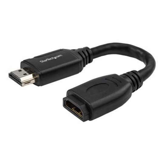 StarTech.com 6in High Speed HDMI Port Saver Cable with 4K 60Hz - Short HDMI 2.0 Male to Female Adapter Cable - Port Extender (HD2MF6INL) - Prodlužovací kabel HDMI - HDMI s piny (male) rovné do HDMI se zdírkami (female) rovné - 15.2 cm - dvojnásobne stínený - cerná - podporuje 4K