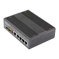 StarTech.com Industrial 6 Port Gigabit Ethernet Switch, 4 PoE RJ45 +2 SFP Slots 30W PoE+ 12-48VDC 10/100/1000 Rugged Power Over Ethernet LAN Switch -40C to 75C, DIN Mountable, Hardened - Fast Ethernet Switch (IES1G52UP12V) - Prepínac - 1 x 10/100/1000 + 4 x 10/100/1000 (PoE+) + 2 x SFP - lze montovat na konzolu DIN - PoE+ (120 W) - napájení DC