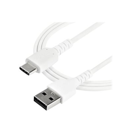 StarTech.com 1m USB A to USB C Charging Cable, Durable Fast Charge & Sync USB 2.0 to USB Type C Data Cord, Rugged TPE Jacket Aramid Fiber M/M 3A White, Samsung S10, S20, iPad Pro, Pixel - Heavy Duty and Rugged - USB kabel - USB (M) rovné do USB-C (M) rovné - Thunderbolt 3 / USB 2.0 - 1 m - bílá