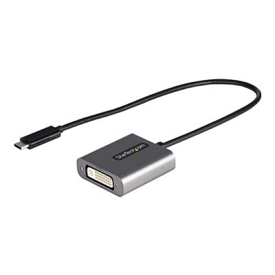 StarTech USB C to DVI Adapter, 1920x1200p, USB-C to DVI-D Adapter, USB Type C to DVI Monitor, Video Converter, Thunderbolt 3 Compatible, USB-C to DVI Dongle, 12" Long Attached Cable - USB C Display Adapter (CDP2DVIEC) - Video adaptér - jeden spoj - USB-C (M) do DVI-I (F) - Thunderbolt 3 - 38 cm - podpora 1200p - cerná - pro P/N: DVIIDMM10, DVIIDMM15, DVIIDMM20, DVIIDMM6, TB4CDOCK